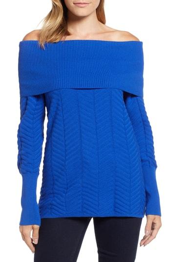 Women's Chaus Off The Shoulder Chevron Cotton Sweater - Ivory