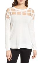 Women's Trouve Sheer Grid Yoke Sweater, Size - White