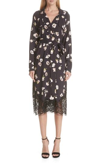 Women's Lela Rose Floral Print Crepe Trench Coat - Blue
