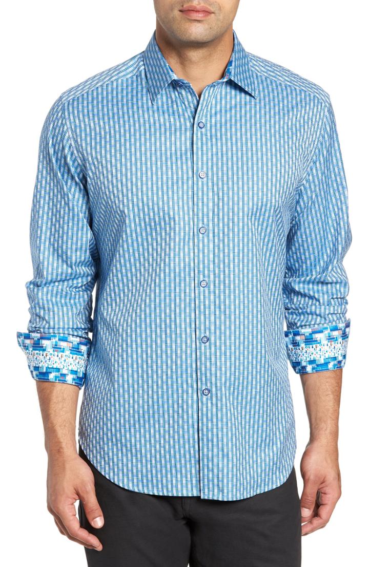 Men's Robert Graham Century Blvd Classic Fit Check Sport Shirt, Size - Blue
