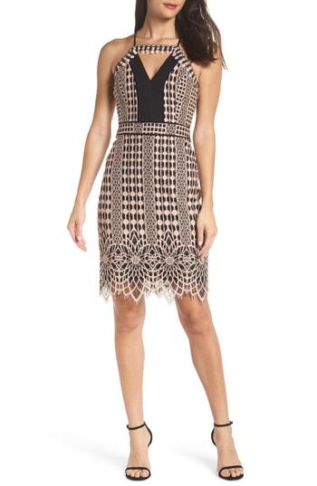 Women's Harlyn Contrast Chiffon Lace Halter Body-con Dress - Beige