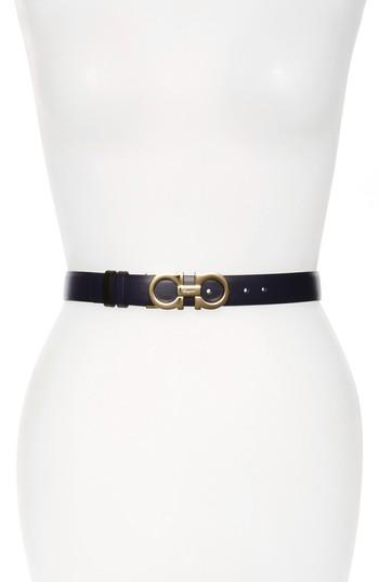 Women's Salvatore Ferragamo Ceylon Reversible Leather Belt 0 - Mirto Nero