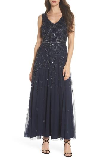Women's Pisarro Nights 3d Embellished Mesh A-line Gown - Blue