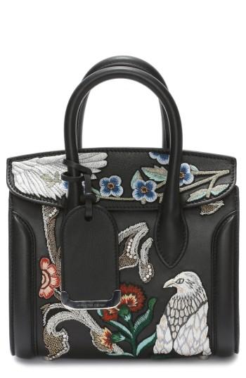 Alexander Mcqueen Mini Heroine Embroidered Calfskin & Genuine Snakeskin Tote -