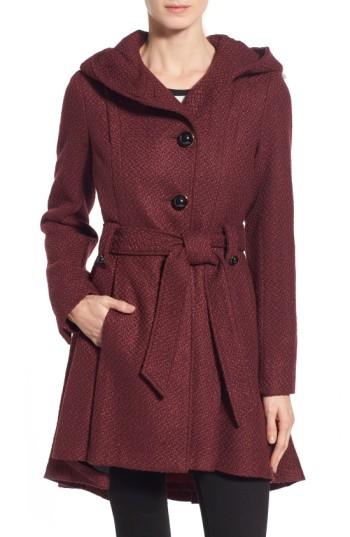Women's Steve Madden Belted Hooded Skirted Coat - Red