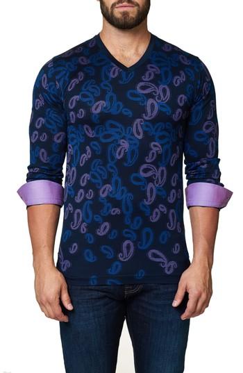 Men's Maceoo Print V-neck Tee (l) - Blue