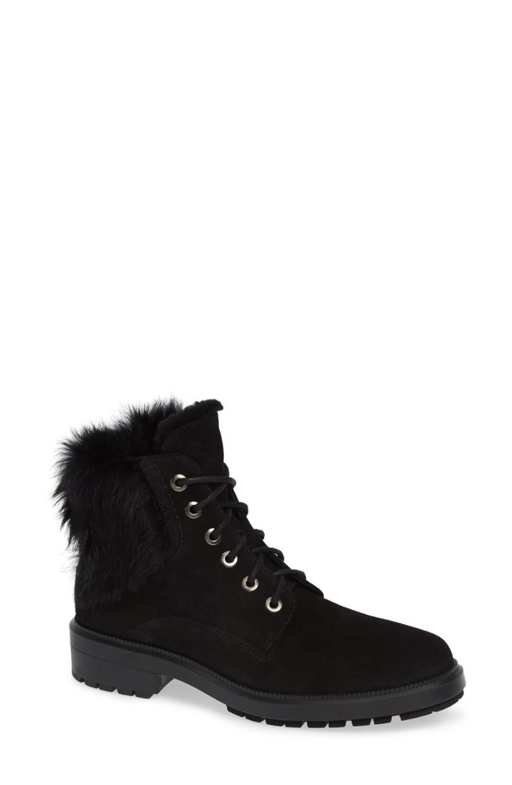 Women's Aquatalia Lacy Genuine Shearling Lined Boot With Genuine Rabbit Fur Trim M - Black