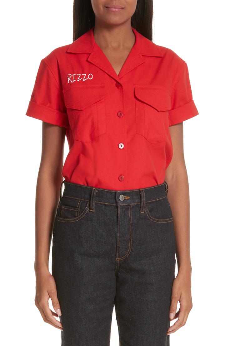 Women's Simon Miller X Paramount Grease Rizzo Embroidered Mechanic Shirt - Red