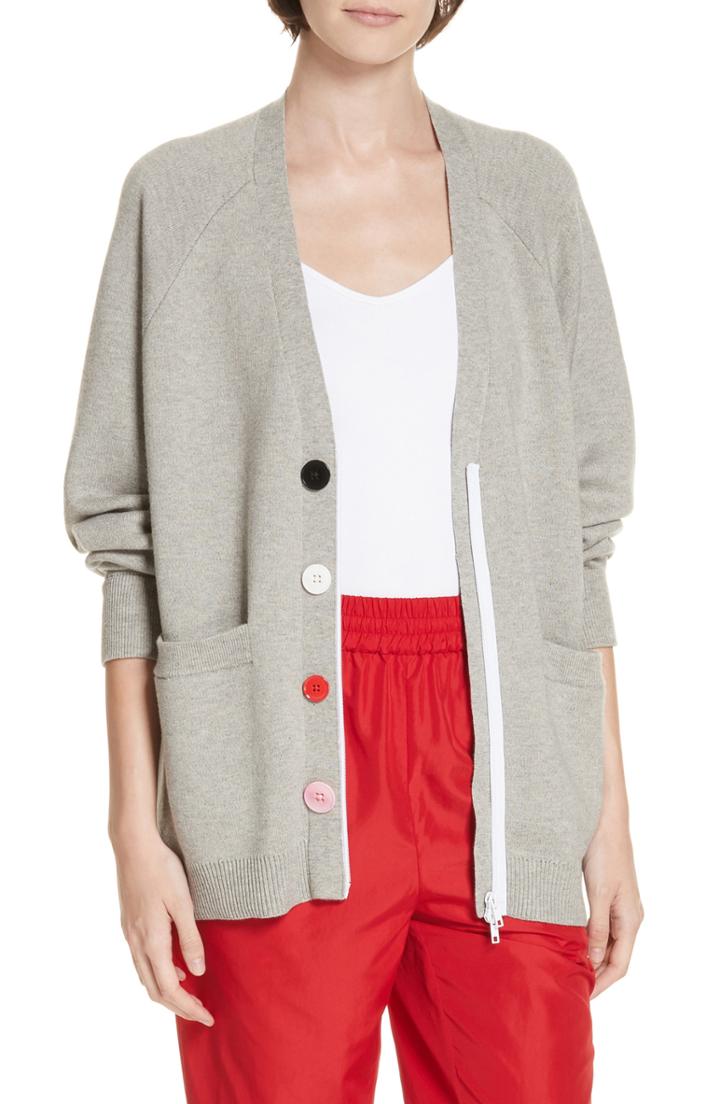 Women's Tibi Mixed Media Zip Cardigan - Grey