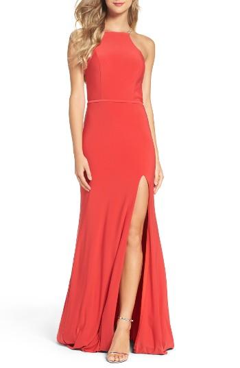 Women's La Femme Embellished Jersey Gown - Pink