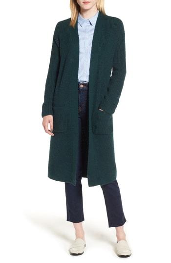 Petite Women's Halogen Long Open Front Cardigan P - Green