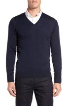 Men's John Smedley 'bobby' Easy Fit V Neck Wool Sweater, Size - Blue