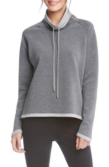 Women's Karen Kane Drawstring Neck Contrast Trim Sweatshirt - Grey
