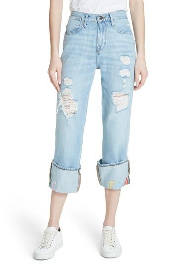 Women's Frame Distressed & Embroidered Straight Leg Jeans