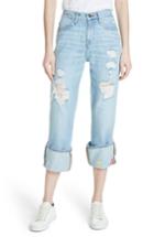 Women's Frame Distressed & Embroidered Straight Leg Jeans
