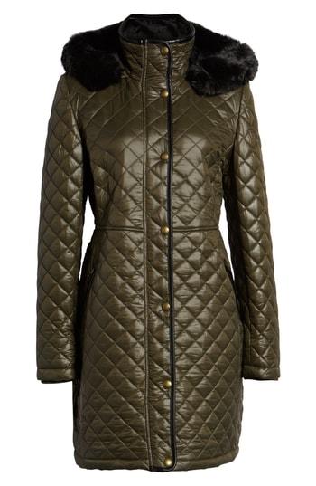 Women's Lauren Ralph Lauren Faux Fur Trim Quilted Jacket