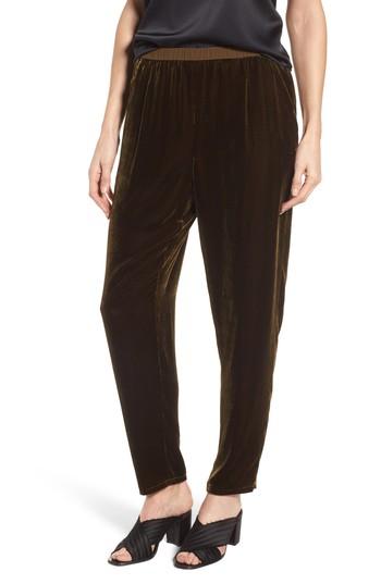 Petite Women's Eileen Fisher Velvet Ankle Pants, Size P - Green