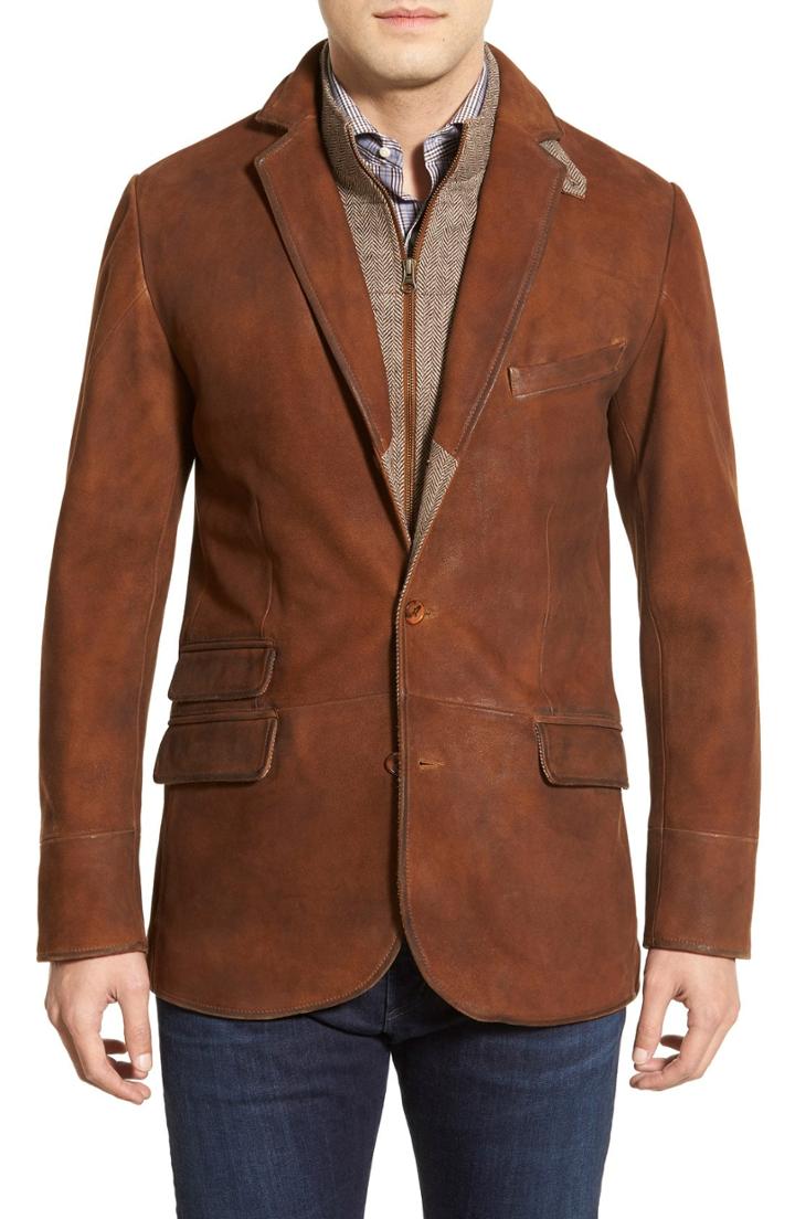 Men's Flynt Classic Fit Distressed Leather Hybrid Sport Coat