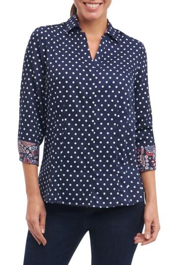 Women's Foxcroft Taylor Classic Dot Non-iron Cotton Shirt - Blue