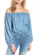 Women's 7 For All Mankind Blouson Off The Shoulder Denim Top - Blue