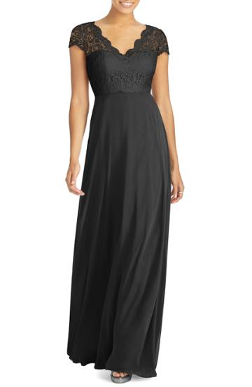 Women's Dessy Collection Long Sleeve Lace & Chiffon Gown