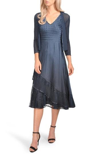 Women's Komarov Lace Trim Tiered Dress With Jacket - Blue