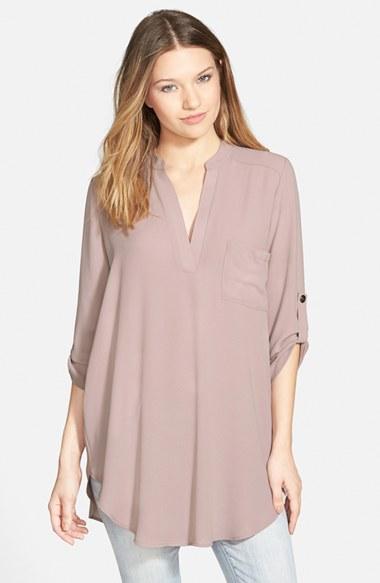 Women's Lush Perfect Roll Tab Sleeve Tunic - Pink