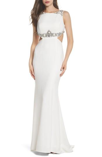 Women's Adrianna Papell Embellished Crepe Trumpet Gown - Ivory