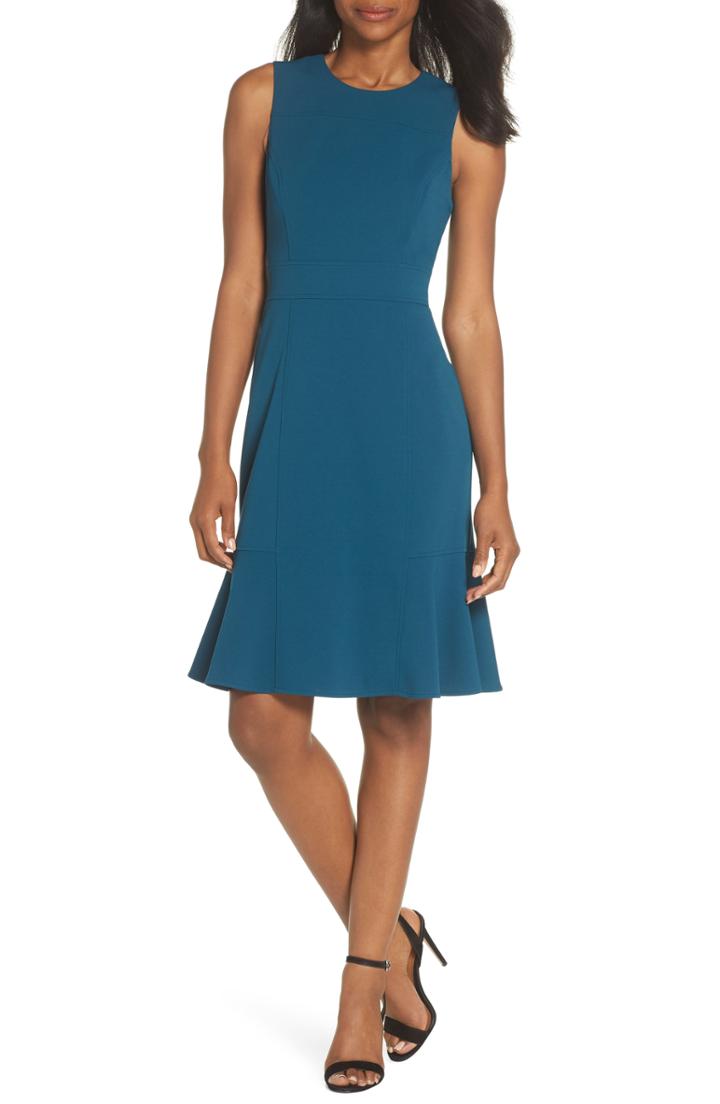 Women's Eliza J Flounce Hem Scuba Sheath Dress (similar To 14w) - Blue/green
