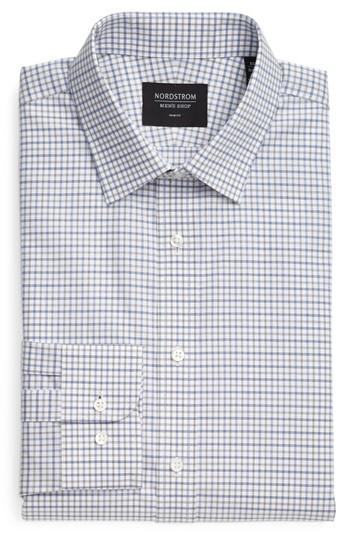 Men's Nordstrom Men's Shop Trim Fit Check Dress Shirt .5 32/33 - Grey