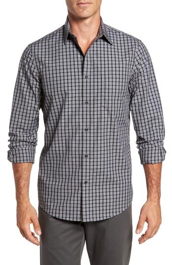 Men's Nordstrom Men's Shop Regular Fit Non-iron Check Sport Shirt, Size - Grey