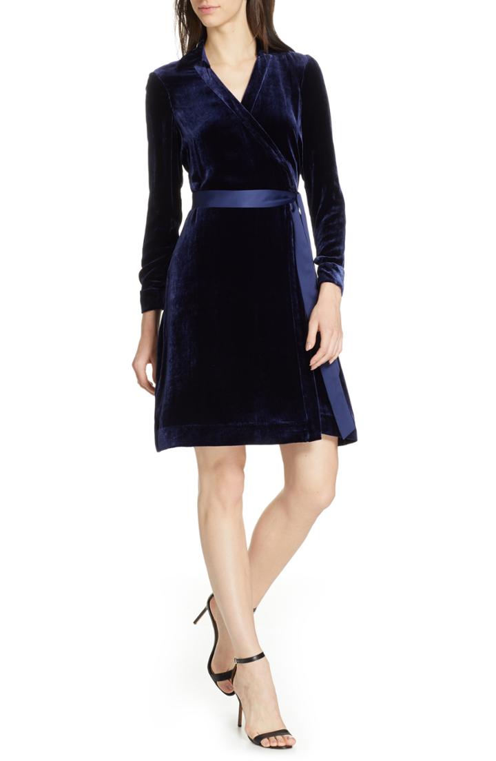 Women's Dvf Velvet Wrap Dress - Blue