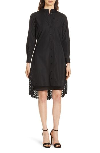 Women's Dvf Lace Back Cotton Poplin Shirtdress - Black
