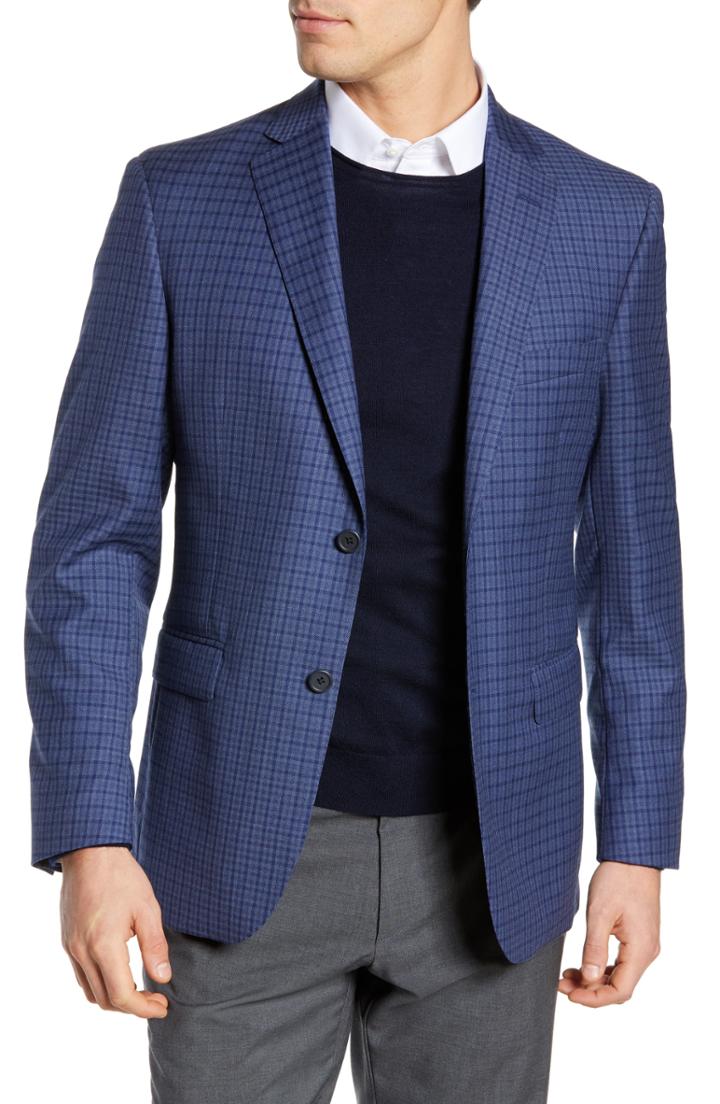 Men's J.b. Britches Classic Fit Check Wool Sport Coat R - Blue