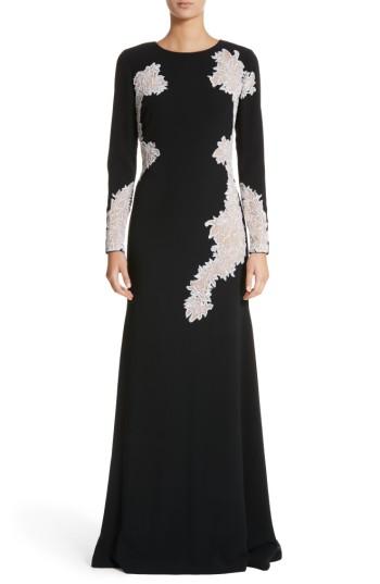 Women's Pamella Roland Embellished Lace Crepe Gown - Black