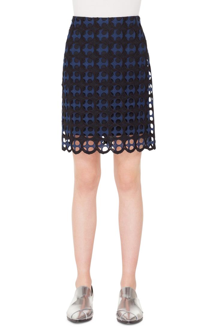 Women's Akris Punto Laser Cut Lace Skirt - Blue