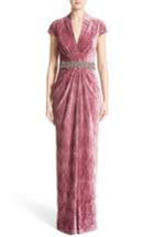 Women's Badgley Mischka Couture Beaded Belt Faux Wrap Gown - Pink