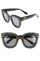 Women's Gucci 49mm Swarovski Crystal Embellished Square Sunglasses - Black/ Silver