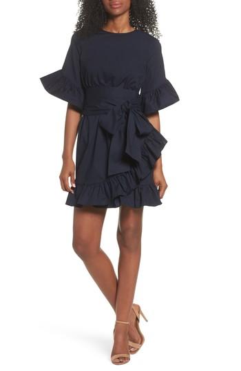 Women's Clover And Sloane Tie Waist Ruffle Dress - Blue