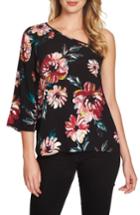 Women's 1.state Floral One-shoulder Top, Size - Black
