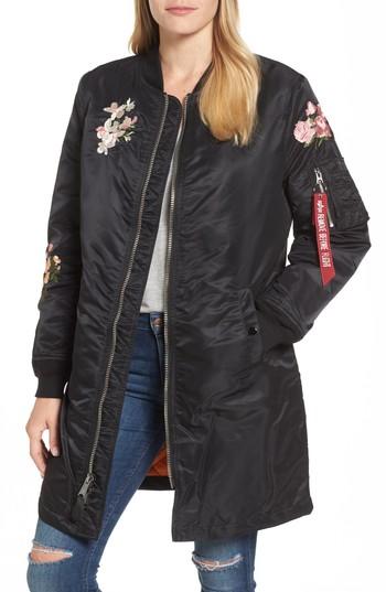 Women's Alpha Industries Long Souvenir Illusion Ma-1 Jacket - Black
