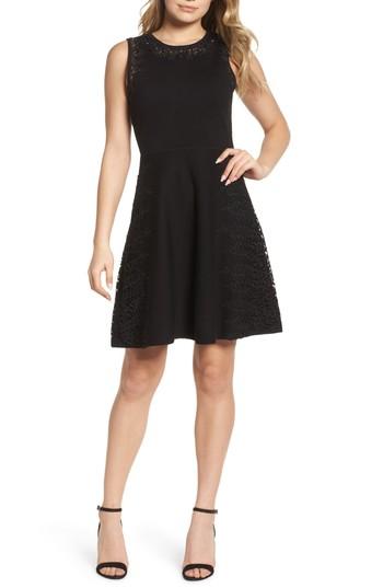 Women's Eliza J Lace Inset Fit & Flare Dress - Black