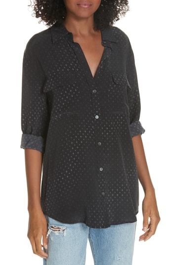 Women's Equipment Signature Long Sleeve Silk Shirt, Size - Black