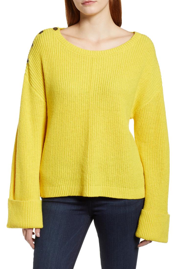 Women's Caslon Button Shoulder Sweater - Yellow