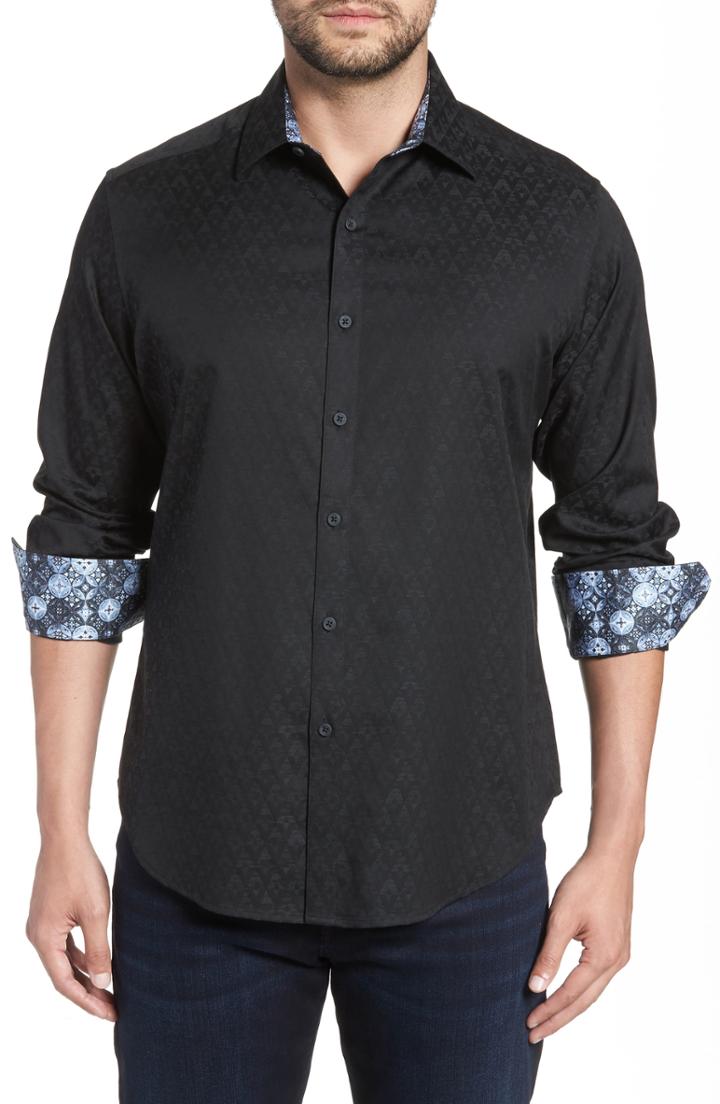Men's Robert Graham Classic Fit Stretch Geometric Sport Shirt, Size - Black