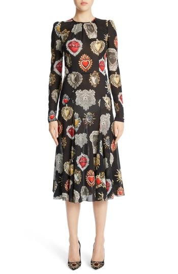 Women's Dolce & Gabbana Sacred Heart Silk Blend Dress Us / 42 It - Black