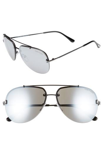 Women's Tom Ford Brad 63mm Metal Aviator Sunglasses - Palladium/ Blue
