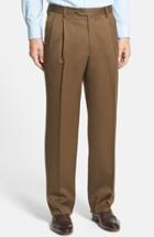 Men's Berle Pleated Wool Gabardine Trousers X 34 - Brown