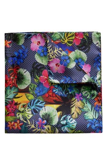 Men's Eton Print Silk Pocket Square, Size - Black
