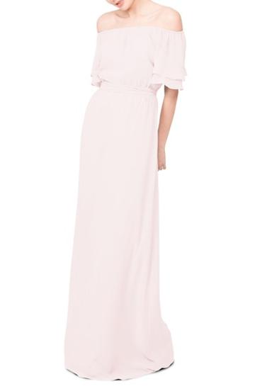 Women's Ceremony By Joanna August 'maggie' Off The Shoulder Chiffon Gown - Pink